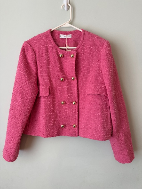Mango Jackets & Blazers - Mango Hot Pink Tweed Double-Breasted Jacket
